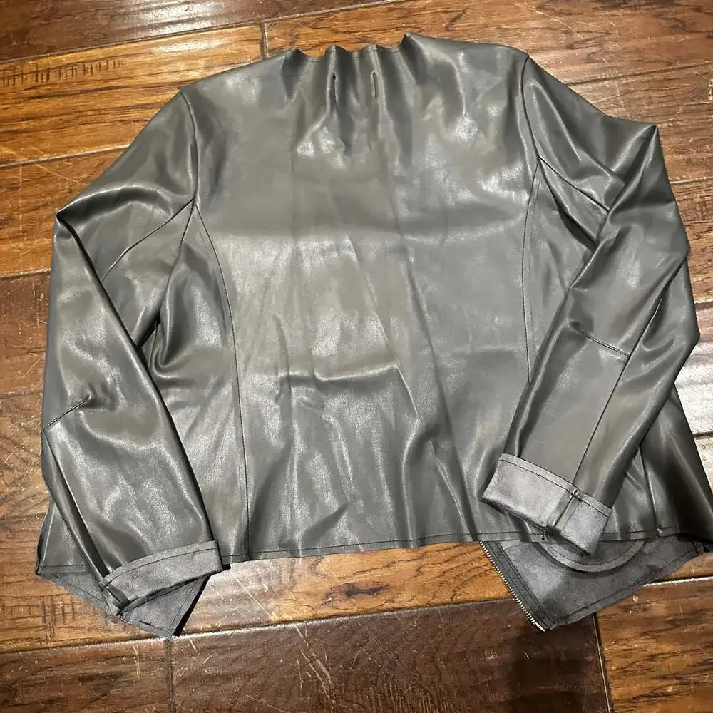 Worthington Womens Jacket Gray‎ Medium M Faux Leather Asymmetrical Full Zip